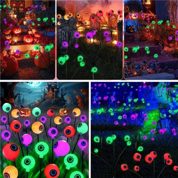 Halloween Solar Eyeball Lights Outdoor Waterproof 4 Pack 32 LED Scary Spooky - Picture 5 of 7
